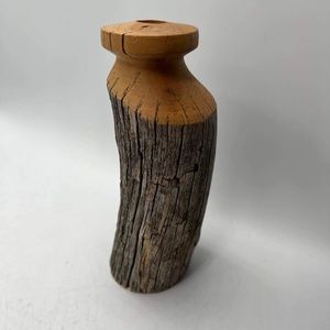 Hand Turned Wood Rustic Raw Edge Vase Candle Holder